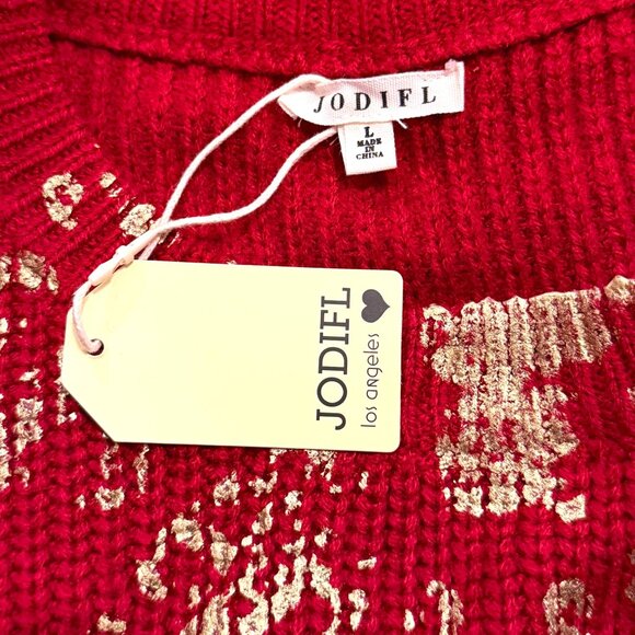 Jodifl Sweater Womens Knit NEW Christmas Holiday Red Gold Sparkle Gift LargeSize - Picture 7 of 9